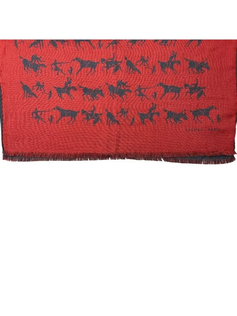 Hermes Reversible Shawl Scarf Horse Pattern Silk Cashmere Red Black Fine Daily